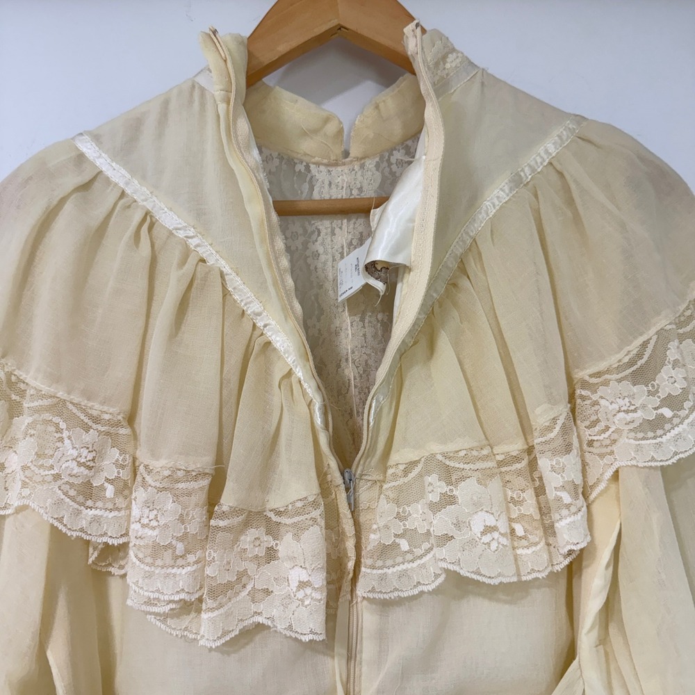 Vintage Gunne Sax Jessica Maxi Prairie Dress Lace Capelet Ivory Boho Size 13 - Picture 9 of 16